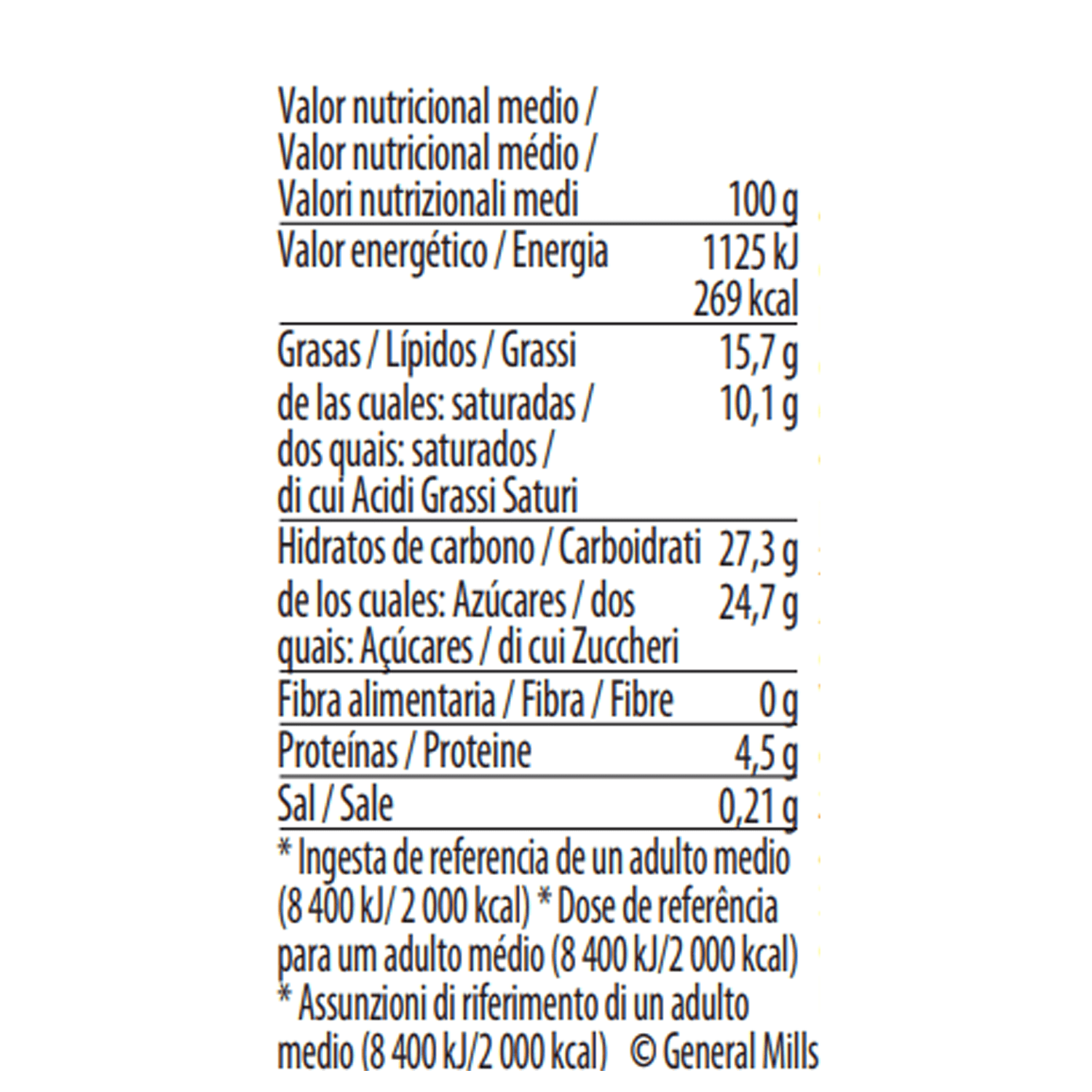 dulce de leche minicup nutrition